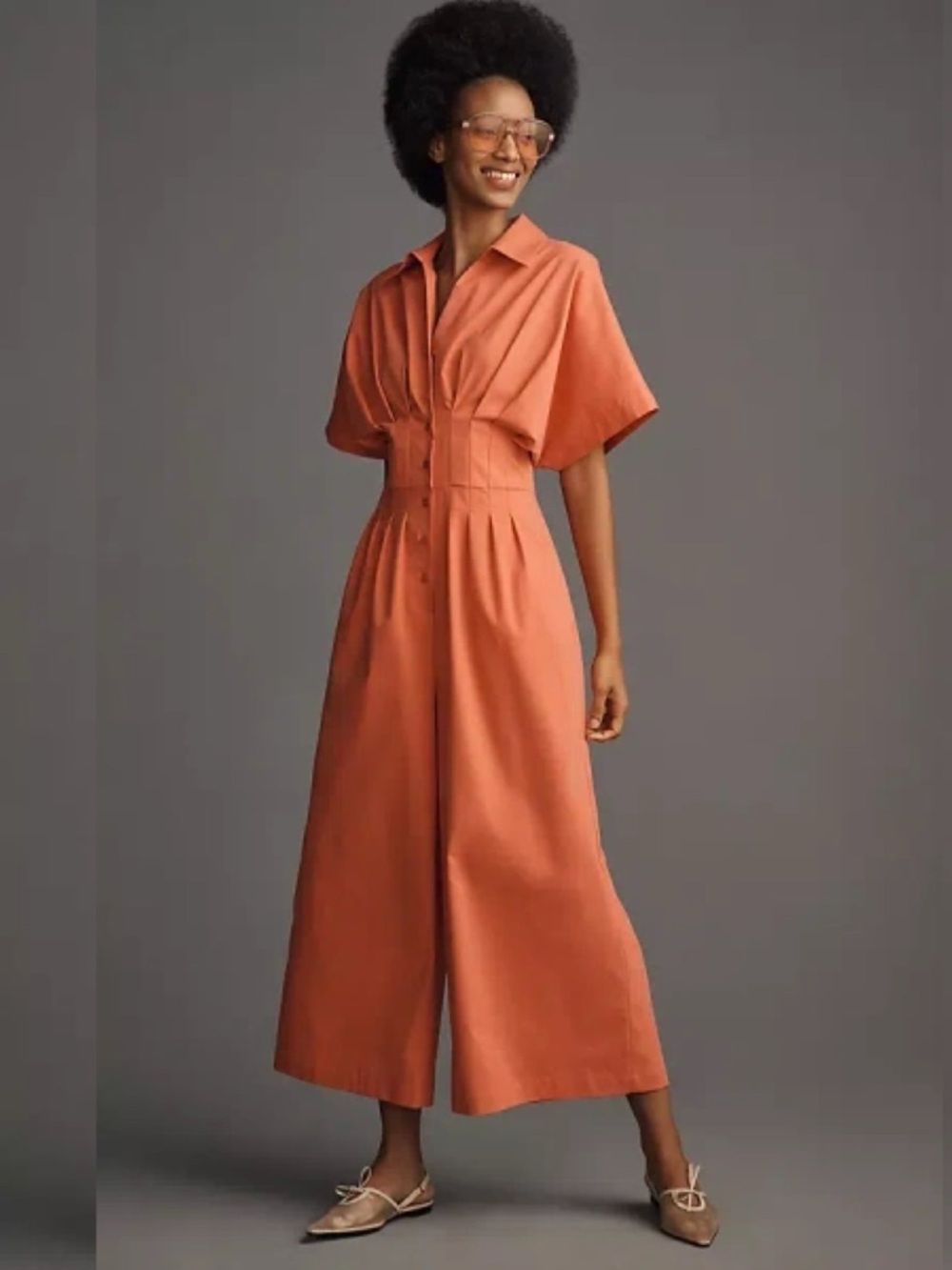 Anthropologie Exquise Danna Jumpsuit Red Pleated Wide Leg Large Petite